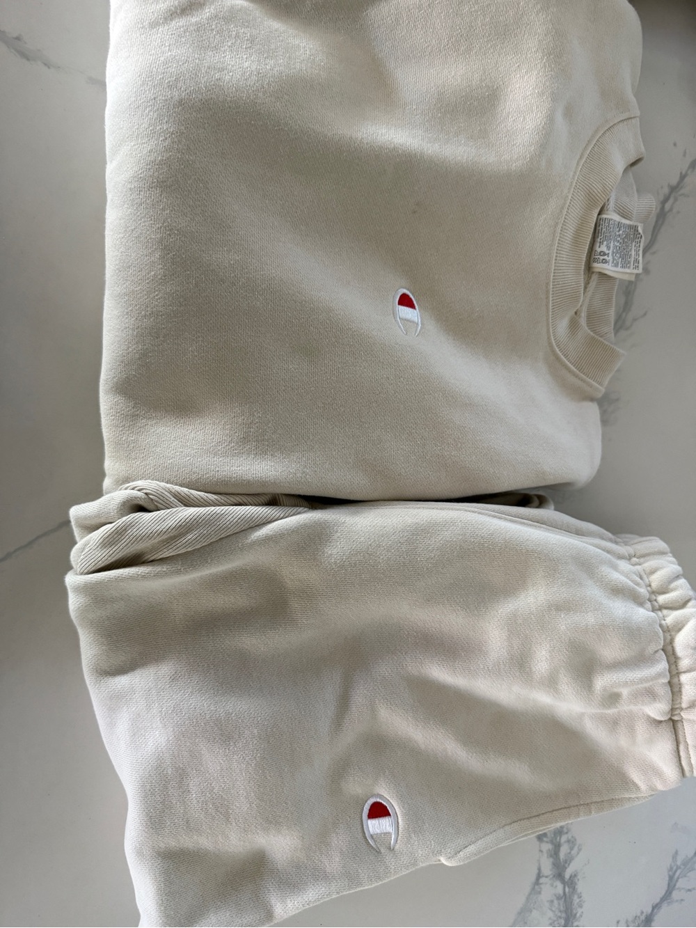 Unisex Champion Cream Sweatshirt & Joggers Set with Mini Logo